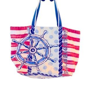 BRIGHTON Nautical XL Canvas Beach Tote Sail Away Anchor Ship Wheel Large Unisex
